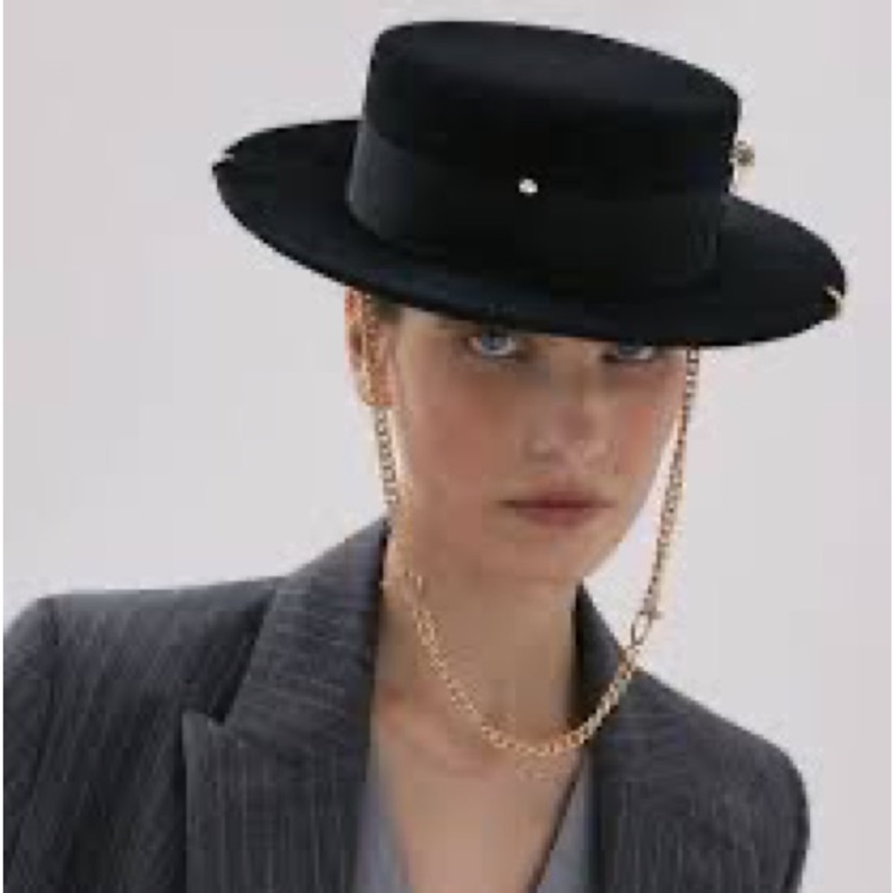 Chain Strap Felt Canotier Hat new size M